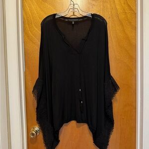White House Black Market Black Knit Poncho with Lace Trim—Size S
